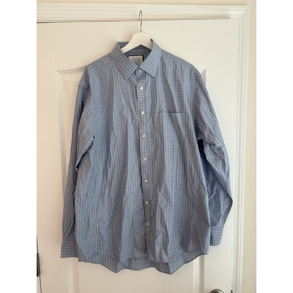 Charles Tyrwhitt Dress Shirt Men 17/36 Blue White Plaid Classic Fit Non-Iron